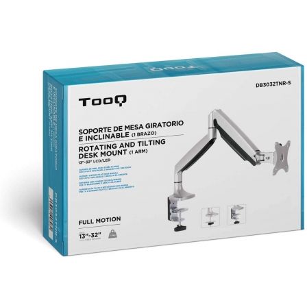 Tooq DB3032TNR-S Soporte de Monitor de 13 a 32 Pulgadas con Pistón de Gas, Plata